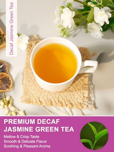 Image of TeeLux Decaf Jasmine Green Tea, Decaffeinated Jasmine Scented Green Tea Loose leaf, Pleasant Aroma & Smooth Taste, 16oz