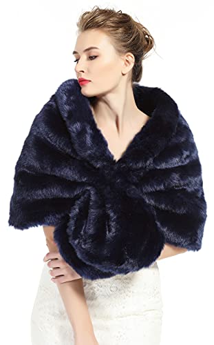 Faux Fur Shawl Wrap Stole Shrug Winter Bridal Wedding Cover Up Navy Blue Size L