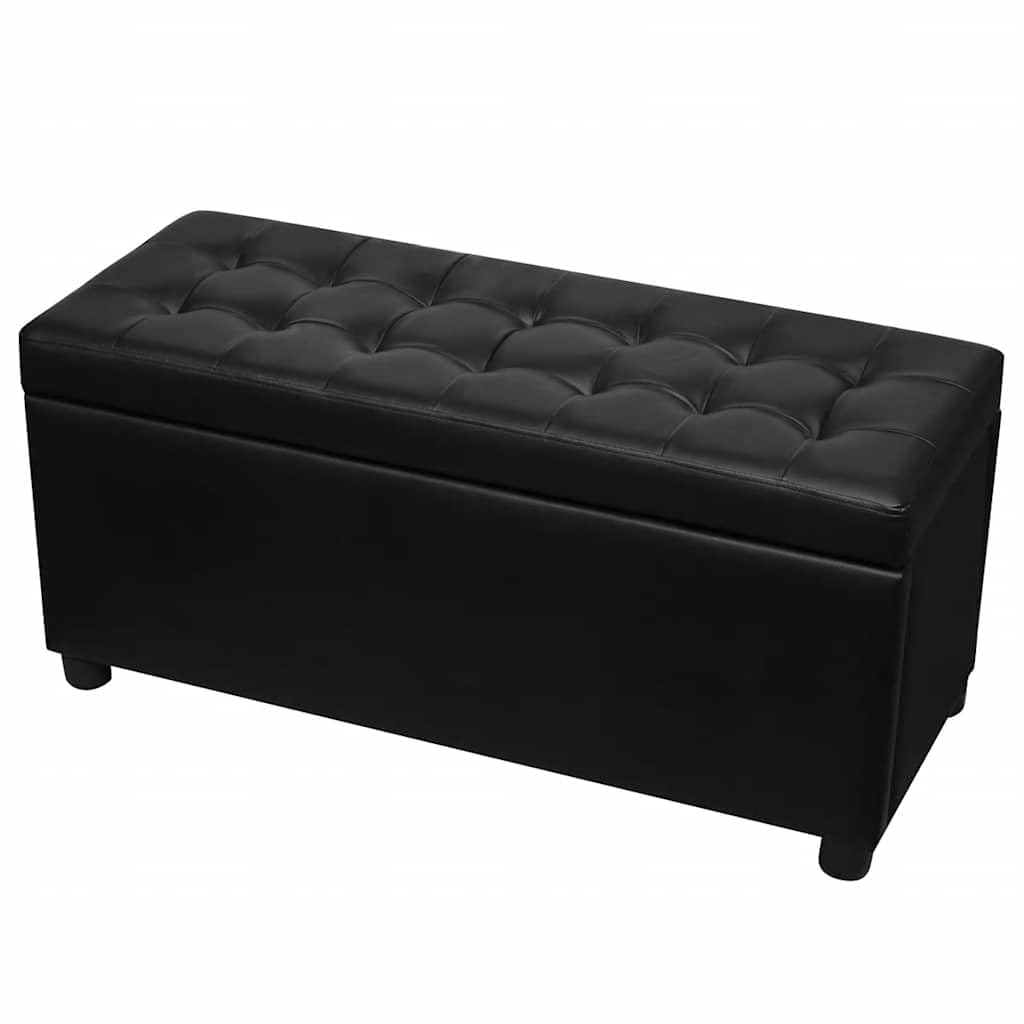 Baúl con espacio de almacenamiento, taburete acolchado con tapa, reposapiés multifuncional de piel sintética para banco o mesa de café, 87,5 x 36 x 41 cm, color negro