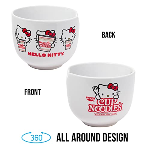 Silver Buffalo Hello Kitty Cup Noodles Tigela de Cerâmica Ramen com Hashus, Multicolorido, 590 ml, K