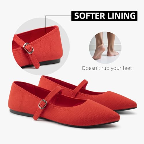 Image of Soesyi Pointed Toe Flats Knit Ballet Flat Shoes for Women Comfortable with Adjustable Strap,Washable Dressy Casual Flats for Work Office
