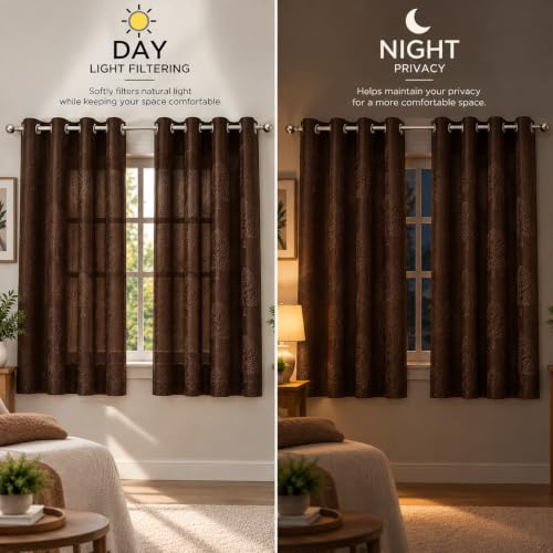 Image of FLORANCIA Polyester Eyelet Window Curtains 5 Feet Long (152 cm) Pack of 2