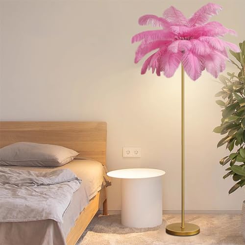 Lámpara de pie de plumas elegantes e higiénicas de avestruz naturales XANAYXWJ