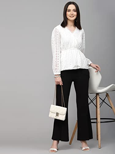 Image of Style Quotient Women Peach Lace Casual Top