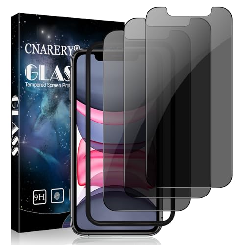 Cnarery 3 Pack Privacy Screen Protector for iPhone 11/XR Anti-Scratch 9H Hardness Scratch Resistant Case-Friendly High Sensitivity Anti Spy Tempered Glass Film With Installation Frame 6.1-Inch