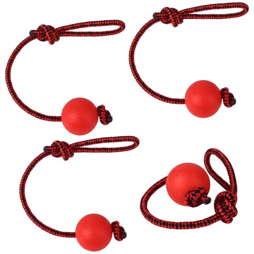 Haiabei 4 bolas de cuerda para perro en una cuerda para perro, juguete duradero elástico de goma sólida, bolas de goma interactiva, juguetes masticables para perros pequeños, medianos y grandes, para