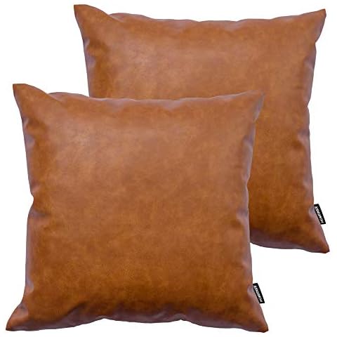 HOMFINER Faux Leather Pillow Covers, 18 x 18 inch Set of 2 Cover