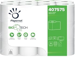 Papernet Bio Tech – papier toaletowy (407575s), 1 paczka z 24 rolkami z czystej celulozy, w naturalny sposób zwalcza bakterie chorobotwórcze, 2 warstwy, 180 arkuszy na rolkę