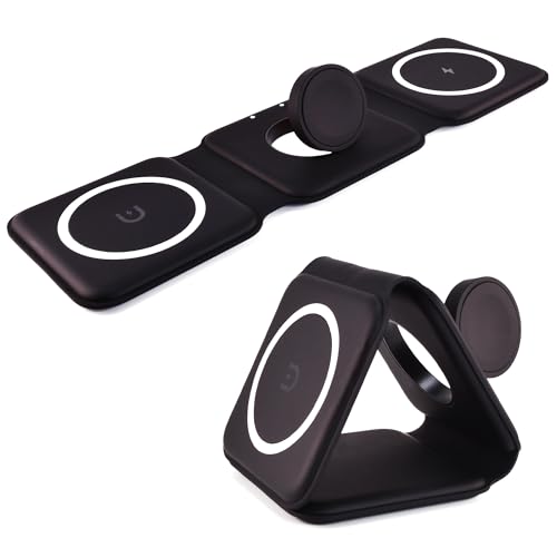 Galahad Go Travel Folding Wireless 3-in-1 Mag Charger NEW FOR 2023, Compatible with iPhone 15/14/13/12/Pro/Pro Max/Mini, Compatible with Apple watch and Airpods 3/2/Pro/Pro 2