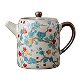Tetera de cerámica for el hogar, juego de cafetera pintada a mano, tetera con estampado floral for hojas sueltas, jarra de porcelana for oficina y hogar