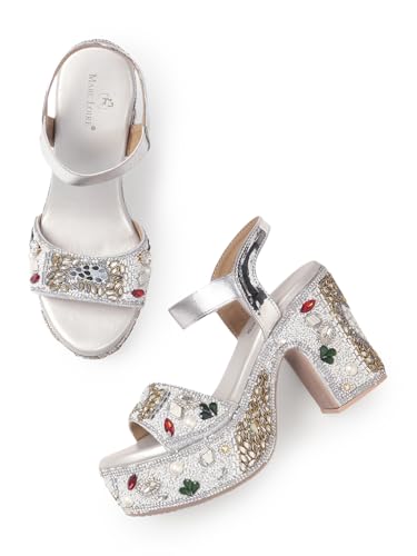 Image of Marc Loire Women's Backstrap support Heels Sandals with Embellished Comfortable Wedge Heel Sandals for Party.