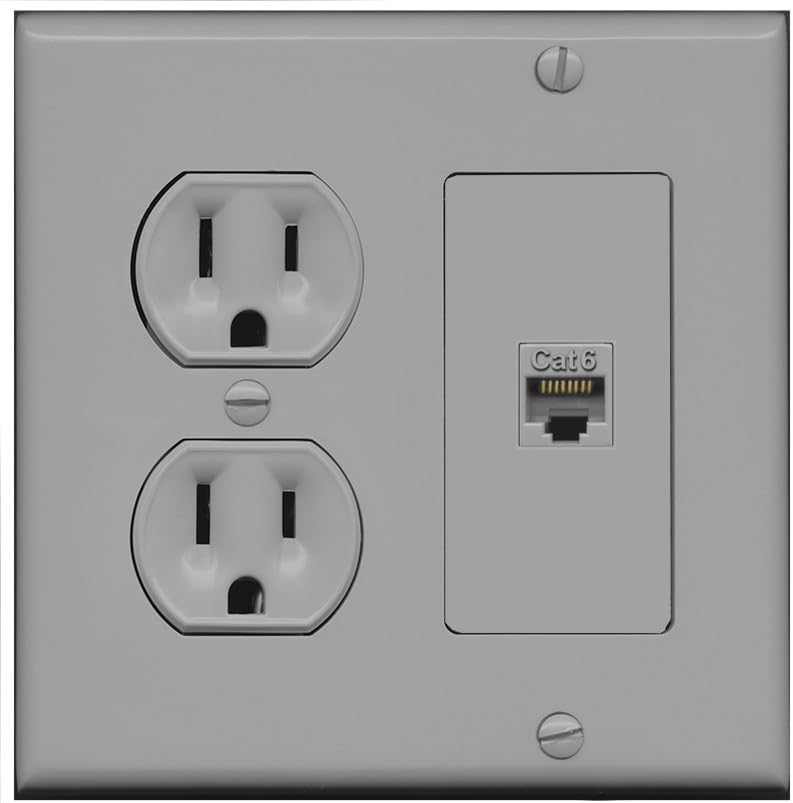 RiteAV 1 Port Cat6 Ethernet Wall Plate Jack Female-Female - Round Outlet [Light-Almond]