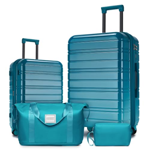 Image of LARVENDER Luggage Sets 4 Piece, PC+ABS Expandable Suitcases with Wheels | Suitcase Set for Women and Men|Checked Luggage|Carry On Luggage|Hardside Lightweight|Turbo Teal