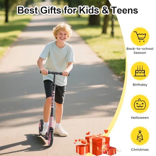 Image of SIMATE Kick Scooter for Kids Teens & Adults, 4 Adjustable Heights, 8IN All Terrain Big Wheels, Foldable and Lightweight, Gifts for Girls Boys