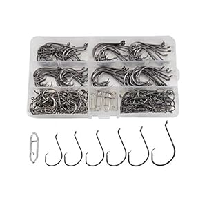 Facikono Circle Hooks Saltwater Catfish Bass Fishing Hooks, 180pcs Octopus Offset Fishing Hooks with 5pcs Power Clips
