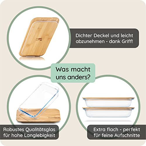 küchenspecht® Aufschnittbox Glas stapelbar – 2er Set 1,6 Liter Aufschnittdosen für Kühlschrank ...