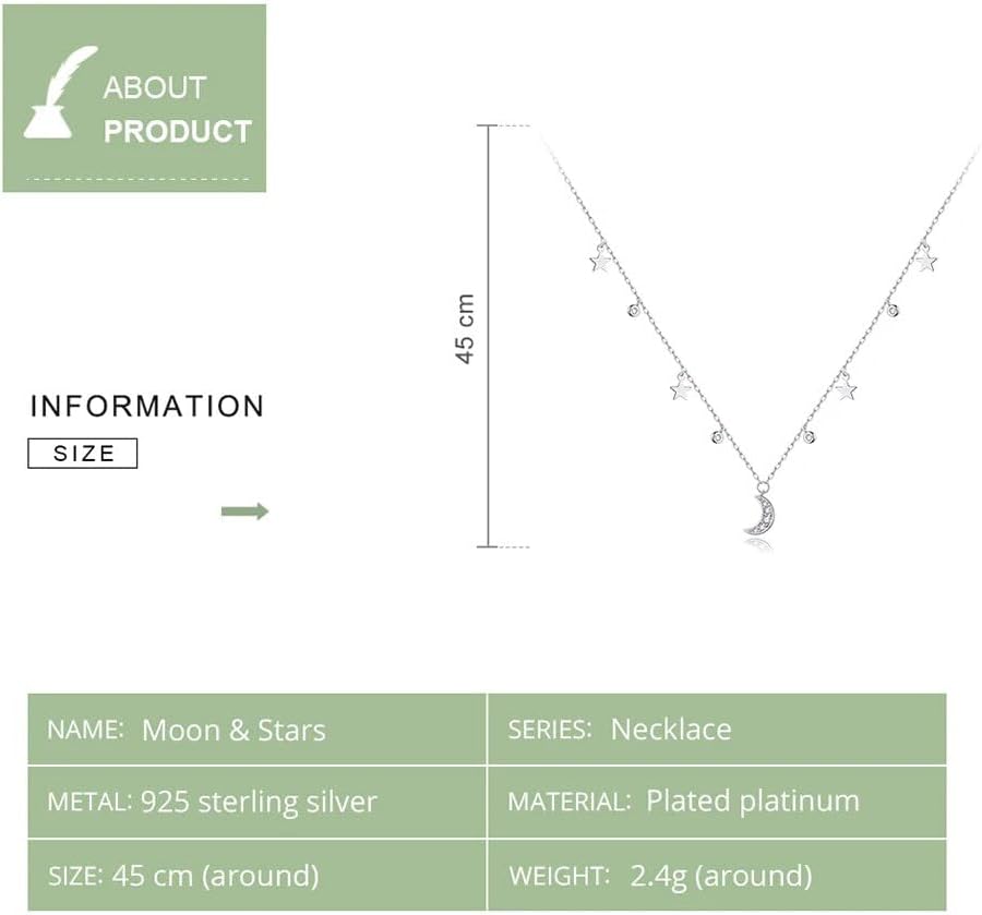 Generic Authentic 925 Sterling Silver White Moon & Star Pendant Necklace for Women Chain Link Necklaces Silver 925 Jewelry SSS-0222