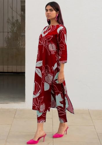 Image of GoSriKi Women's Cotton Blend Straight Printed Kurta with Pant
