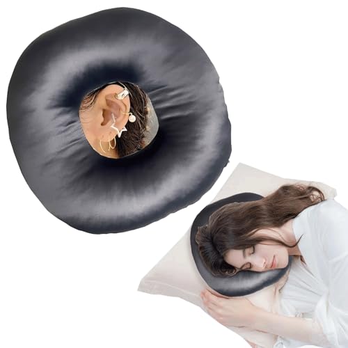 GCHC-CYL Ear Piercing Pillow for Side Sleepers?Donut Pillow with Ear Hole Ear covers for sleeping ?Pillow with arm hole?Ear Guard Pillow for Ear Pain Ear Pressure (Gray- Silky Satin)
