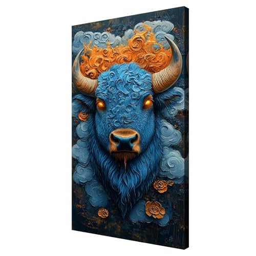 Ganado de las Tierras Altas Pintar por Numeros Adultos,Animal Pintura por Numeros,Easy Paint by Numbers Adult Niños,con Pinceles y Acrílico,DIY Manualidades Home Decor Regalo 70x140 cm,con Marco,d980k