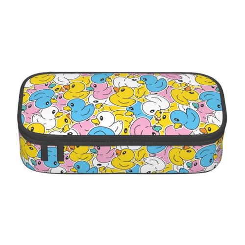 Image of Cartoon Animal Colorful Duck Large Pencil Case, Pencil Pouch With Zipper Compartments Stationery Pencil Bag For Kids Teens Students School Supplies