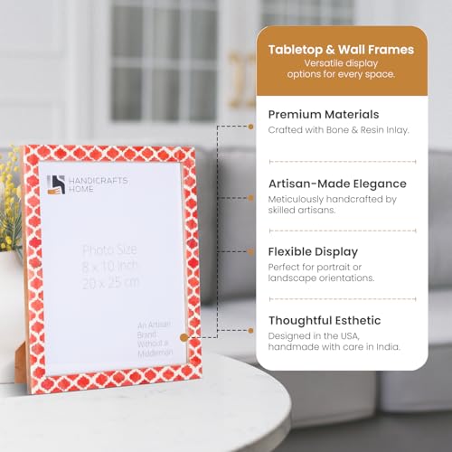 Image of Handicrafts Home Red & White Vintage Photo Frames for Wall or Tabletop Display, 8x10 Picture Frame Set of 2,Boho Farmhouse Gallery Wall Frame Set, Artisan Handmade Home Decor, Handmade Moroccan Frame