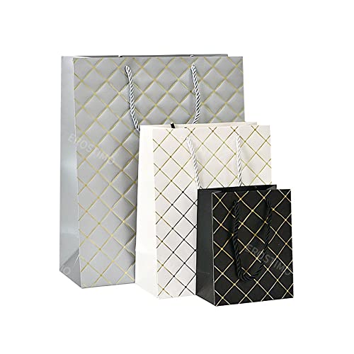 EROSTIMO ラッピング袋 手提げ 紙袋 3枚セット チェック シンプル ギフトバッグ プレゼントラッピング包装 ギフト用手提げ おしゃれ 母の日 父の日 クリスマス バレンタイン (チェック3枚入り)