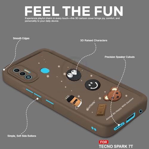 Image of AESTMO Back Case Cover for Tecno Spark 7 / 7T Cover | Cute Fun Cartoon 3D Ball | Coffee Silicone Case | Full Body Protection | Camera Protection Back Cover for Tecno Spark 7 / 7T (Brown)