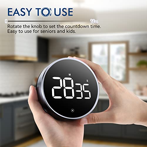 Secura Home Kitchen Timer, Large Led Digital Timer, Classroom Magnetic Timer, Adjustable Volume, Brightness, Easy For Cooking/Study/Office/Exercise (Smooth Knob) #TOP1