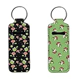 GLUDEAR 2PCS Chapstick Holder Keychain Cute Lip Balm Keychain Holder Lipstick Lip Gloss Holder Keychain,Mushroom Frog