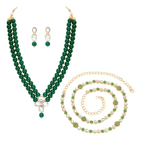 Image of Peora Crystal Faux Pearl Kundan Necklace & Jewelry Set Gift for Women
