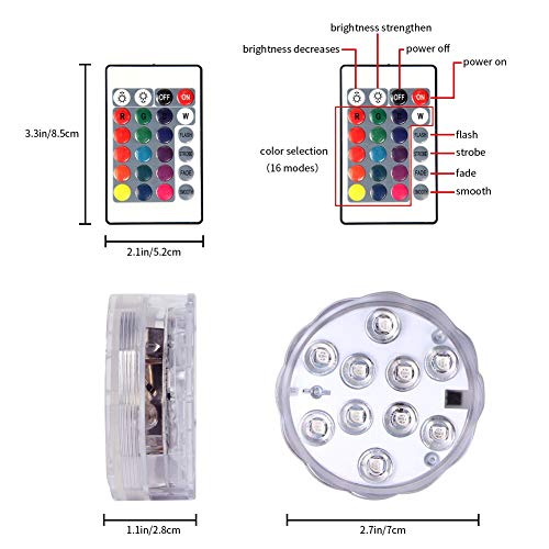 Whatook Submersible Led Lights, 16 Colors Changing Ip68 Waterproof Remote Control Battery Powered Underwater Pond Lights For Above Ground Pool Hookah Accessories,Hot Tub,Fountain Vase Base(2 Pack) #TOP6