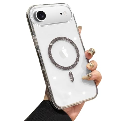 Image of VONZEE Back Cover Case Compatible with iPhone 17 Air 6.6'' Case Glitter Ring Cute Shiny Colorful Bling Case (Compatible with Magsafe) Transparent PC+TPU Glossy Shiny Cover for Girls Women,Black