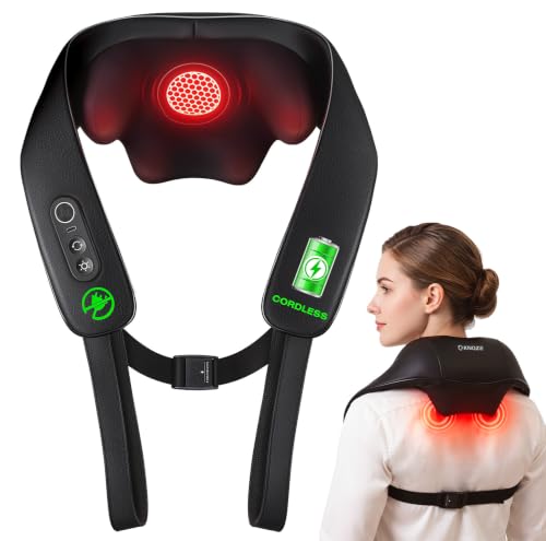 KNQZE Cordless Neck Massager with Graphene Heating & Brushless Motor, Compact Design Back and Shoulder Massager for Pain Relief Deep Tissue, Hands-Free Straps, 4D Shiatsu Kneading, Gift for Dad Mom