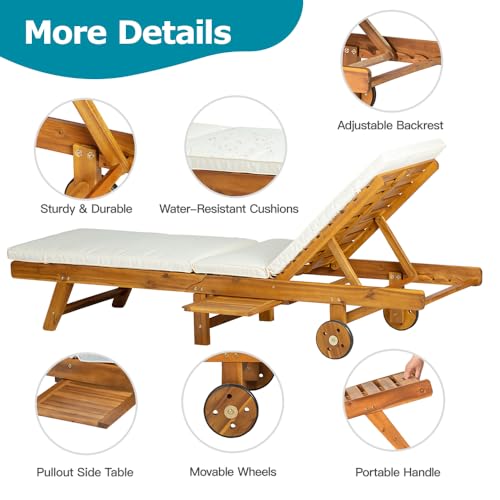Panana #19L Acacia Wood Chaise Lounge Patio Outdoor Folding Lounge Chair Recliner Portable Sun Lounger thumb #2