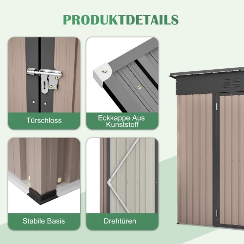 XXL Gartengerätehaus Metall 242x126x182 cm – Wetterfest, Rostfrei, Mit Schiebetür & Belüftung, Ideal Für Fahrräder, Mülltonnen & Gartenschuppen im Garten