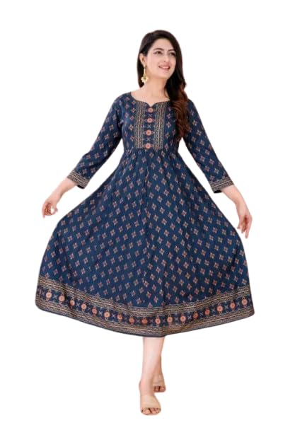 Rayon Straight Gown with Flower Printing and Silver lace Work|Women Printed Pure Rayon Flared Kurta|Anarkali Kurti for Women & Girls-picture-14