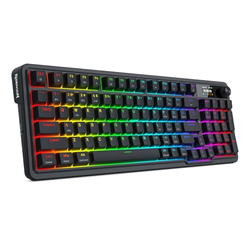Redragon K719 Wireless Gasket Gaming Keyboard w/Hype Screen & Knob, 95 Keys Mechanical Keyboard, Easy-Control 1.14’’ TFT Info Display, 5-Layer Noise Dampening, Custom Linear Switch, Essential Black