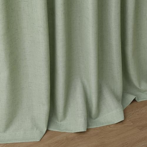 Image of Nanspringt Light Sage Linen Semi Sheer Curtains 80 Inch Length for Living Room Lightweight Door Drapes 2 Panels Set for Bedroom Light Filtering Back Tab Rod Pocket Curtain Protect Privacy 52x80