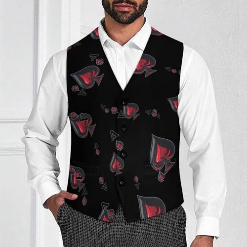 Aceess Cards Poker Men's Suit Vests Business Formal Dress V-Neck Waistcoat Tops with 2 Pockets XL2