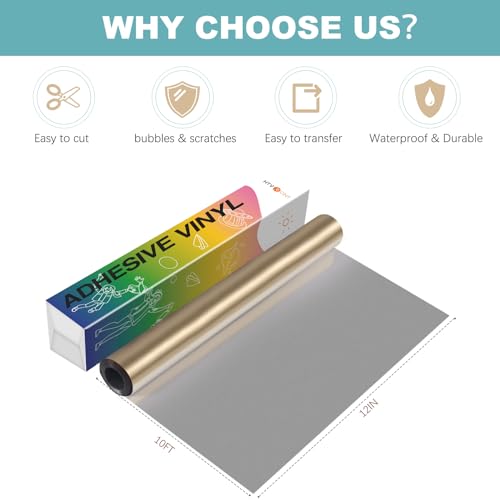 Image of HTVRONT Champagne Gold Metallic Permanent Vinyl - 12 inch x 10FT Matte Metallic Champagne Gold Permanent Adhesive Vinyl Compatible with Cricut Cutting Machine - Easy to Weed, Transfer & Apply
