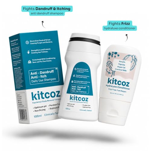Image of Kitcoz Anti-Dandruff Combo, Shampoo (100ml) & Conditioner (120ml) | Shampoo exfoliates & controls dandruff; conditioner smooths and detangles