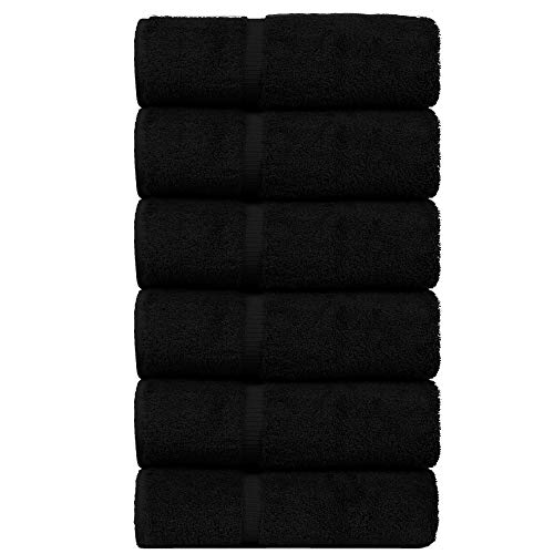 Image of Luxury Hotel & Spa Quality, Quick Dry 100% Turkish Cotton 700 GSM, Eco Friendly Towel, for Bathroom, Gymand Kitchen Dobby Border Soft Hand Towel Set 16 X 30, Black, Hand Towels - Set of 6