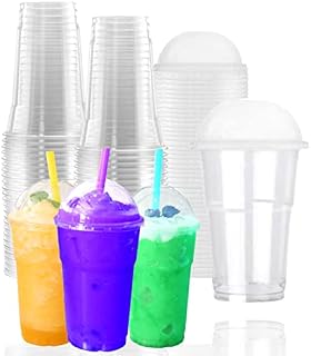 Coregadgets Strong Smoothie Plastic Cups - 50 Pcs of 12 oz Disposable Plastic Slushy Cup with Dome Lids,BPA-Free Crack Resistant Smoothie Cup for Milkshakes,Smoothies, Iced Drinks,Reusable,Recyclable
