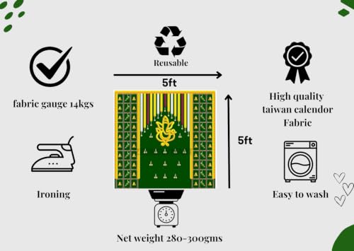 Image of varamahalakshmi Backdrop | Lakshmi Pooja Backdrop Cloth | Ganesha backdrops Decorations Cloth | Pooja Backdrop Cloth (gy Ganesh (5x5 ft)) vinayaka Backdrop Decoration