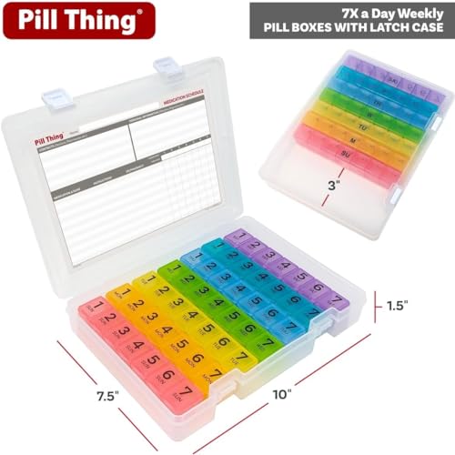 Image of 7 Times a Day Weekly Pill Box Organizer Case, Secure 7X Pillbox with Medication Schedule (7 Time-a-Day 2 Pack)