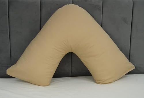 Pack of 2 Plain Poly-Cotton Back & Neck Support V Shaped Pillowcase Orthopaedic/Pregnancy/Nursing Pillow Case Pair- Available in 25 Colours 74 x 34cm (Beige)