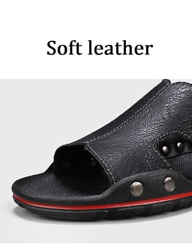 Large-sized men's cowhide slippers with soft soles and exposed toes, breathable, casual and fashionable sandals2