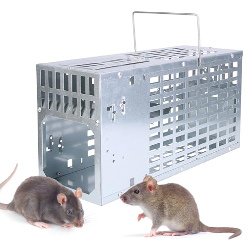 Zorpupoa Humane Rat Trap, 11.8 x 3.1 x 5.9 in Live Mouse Rodent Metal Cage Trap, Automatic Continuous Cycle Mouse Trap for Indoor Outdoor Use Catch and Release (1 Door)