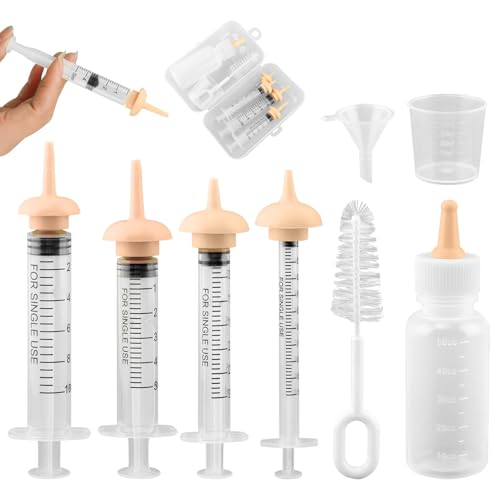 Pet Nursing Kit, Newborn Cat Bottle Feeding Set, for Newborn Puppies, Kittens, Other Small Animals, with Silicone Nursing Nipples, Formula Dispenser, Liquid Syringes, Measuring Cup & Cleaning Brush